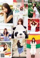 A collage of photos of a girl with a panda bear.